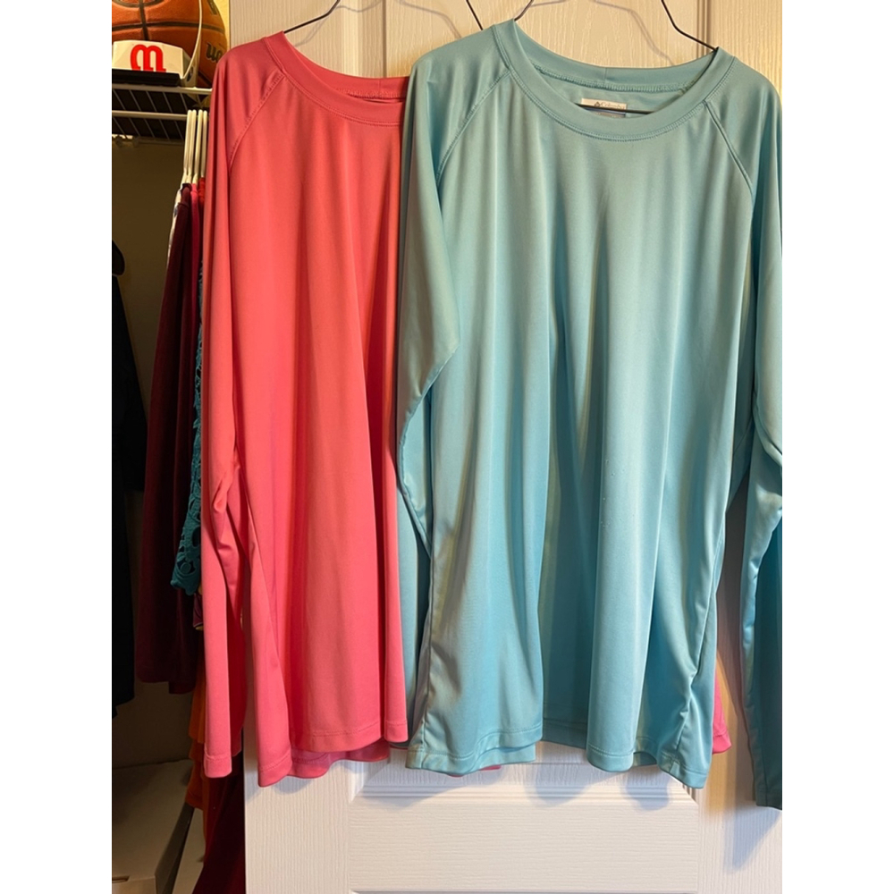 Columbia Shirts PFG long Sleeve T Shirt Top Blouse Sz 1X Set/2 Pink Aqua EUC